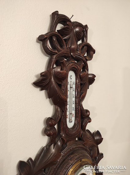 Antique richly carved old German wall thermometer operating 518 5221