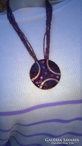 Dekoratív lila zománc nyaklánc-nyakék lila gyöngysorral
