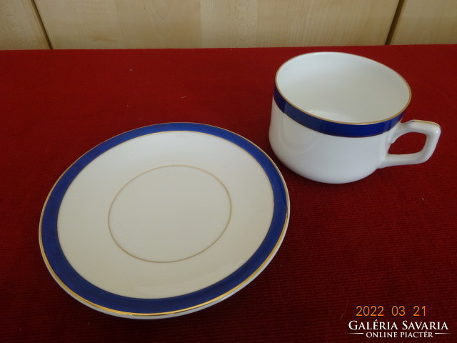 Porcelain teacup + placemat, antique, blue striped, transparent. He has! Jókai.