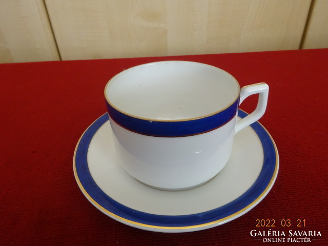 Porcelain teacup + placemat, antique, blue striped, transparent. He has! Jókai.
