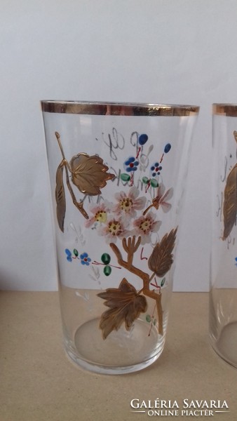 Zománc festett virágos üveg pohár 2db