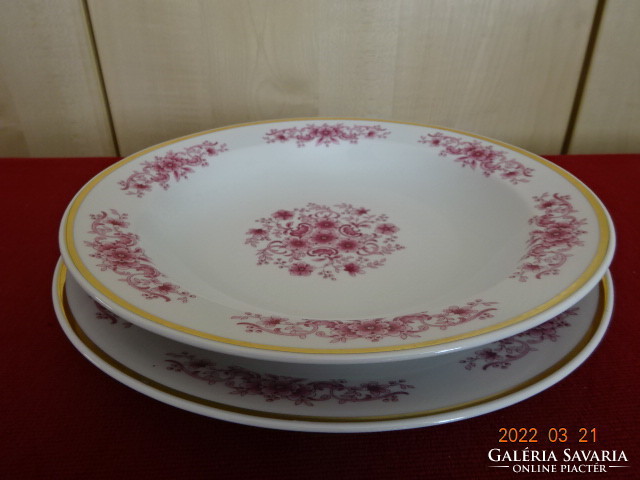 Lowland porcelain flat and deep plate with pink flowers. He has! Jókai.
