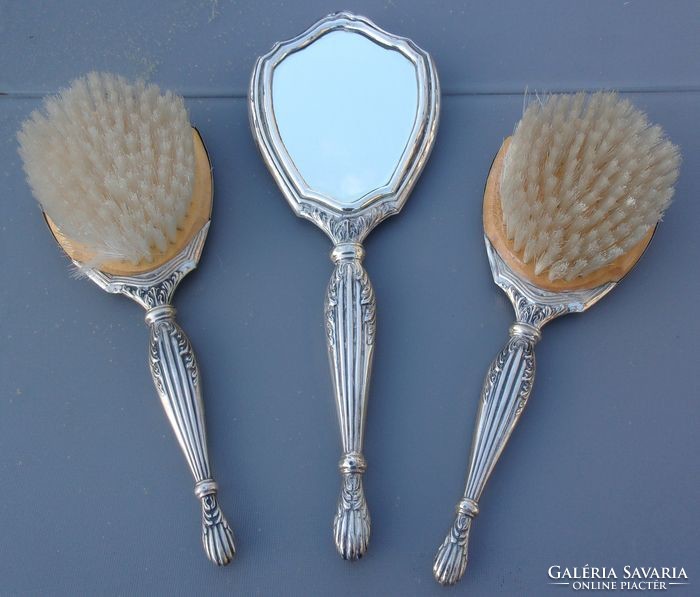 Silver (800) comb, toilet set, 2 brushes and mirror