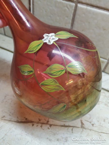 Retro hand painted colored glass with bottle stopper for sale!