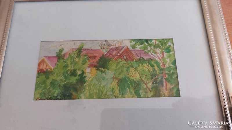 (K) Herpay József szép kis akvarellje 17x21 cm kerettel