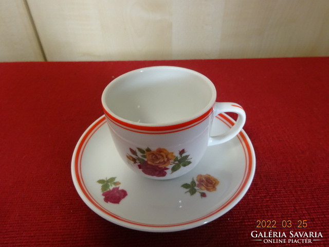 Hollóház porcelain coffee cup + placemat, rose pattern. He has! Jókai.