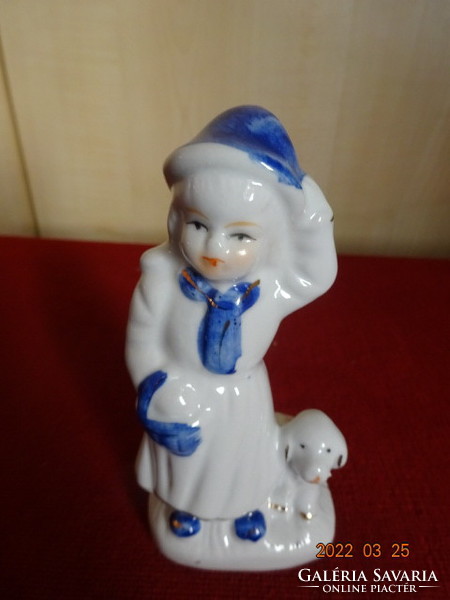 Hand-painted porcelain figurine, little girl with dog, height 12 cm. He has! Jókai.