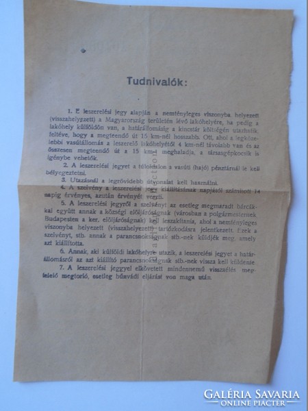 Za397.9 M.Kir.58. Honv. Bev. Center fierce recsk dismantling ticket 1944 valiant vereckey