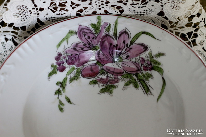Antik porcelán, tulipános mély tányér, falitányér
