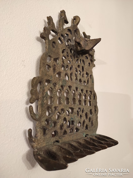 Antique Wall Mounted Copper Hanukkah 9 Branch Menora Jewish Candle Holder Hanukkah Judaica 917 5285