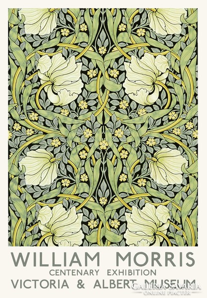 William Morris centenáriumi kiállítás reprint plakát viktoriánus tapéta textil minta pimpernel