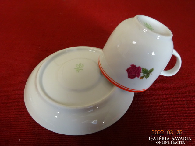 Hollóház porcelain coffee cup + placemat, rose pattern. He has! Jókai.