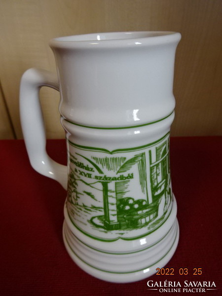 Great Plain porcelain beer mug with green decoration and inscription. He has! Jókai.