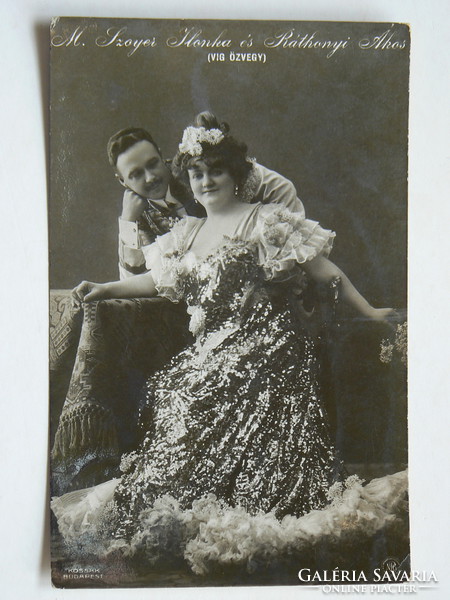 Ilonka M. Szoyer and ace from Ráthony (merry widow), photo 1909, postcard rarity (9x14 cm) original
