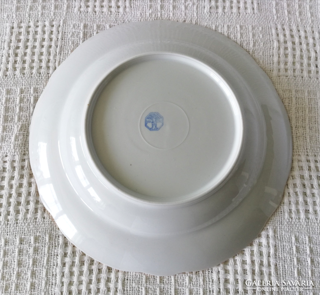 White gold striped marked swiss porcelain large round serving bowl