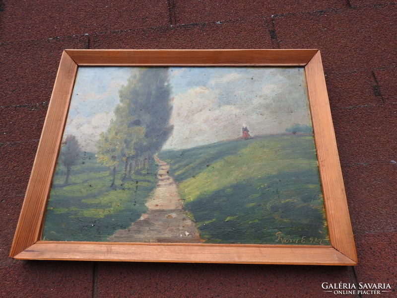 K Győr Etelka,  Köröstarcsán (1898-1983 ) Hazafelé - olaj / fa festmény
