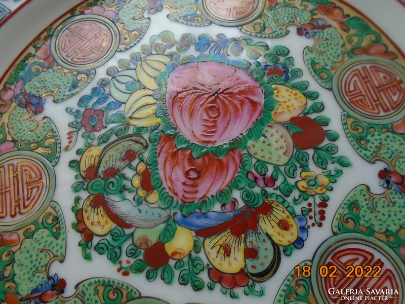 1890 Hand-painted famille rose embossed colored enamel decorative plate with long life calligraphic sign