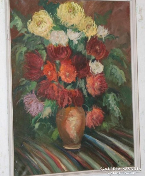 Huge marked oil / canvas flower still life