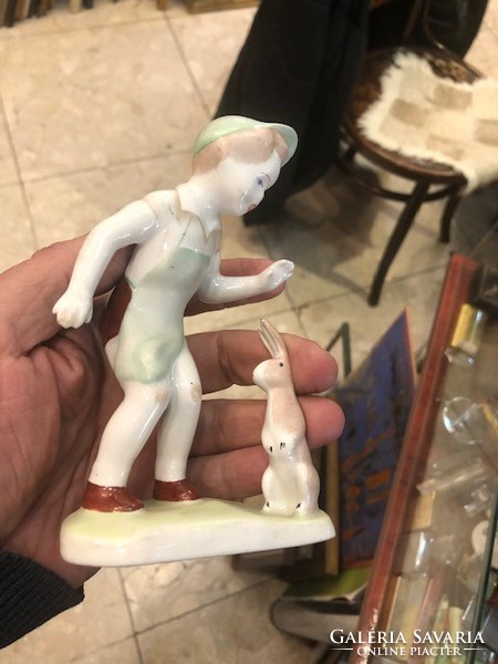 Aquincum porcelain, little boy statue, 12 cm in perfect condition.