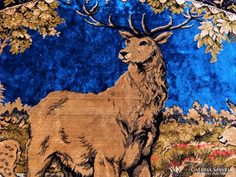 Deer family - antique silk mokett tapestry