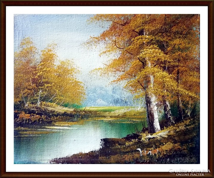 Őszi hangulatban - jelzett, olajfestmény, 21 x 26 cm