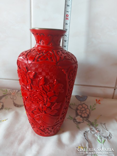 Kínai cinóber lakk váza