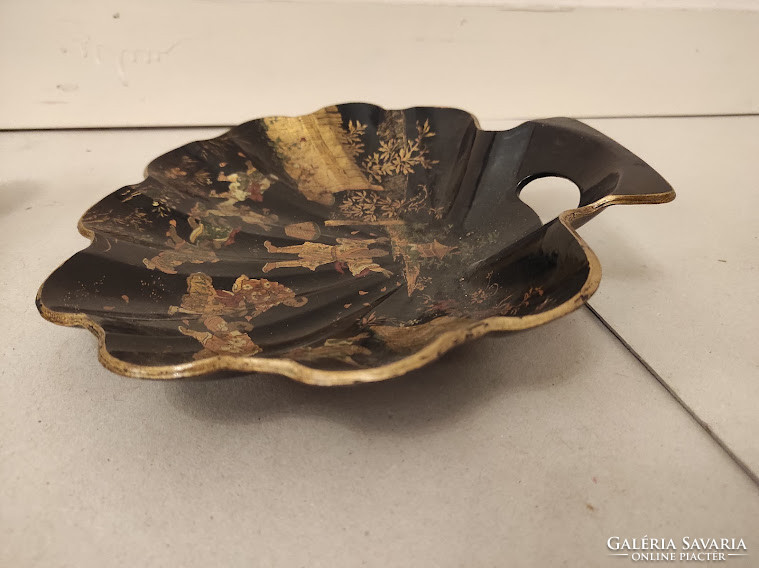 Antik festett aranyozott fekete lakk kínai fa ívelt lapát  és kefe 5313