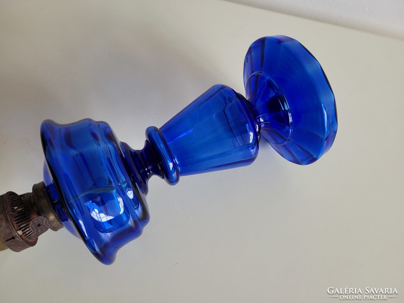 Old antique large size 52.5 cm blue glass kerosene lamp