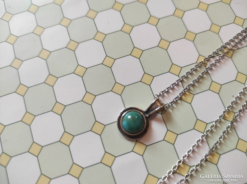 Silver necklace with turquoise stone - 925 sterling - handmade, master mark