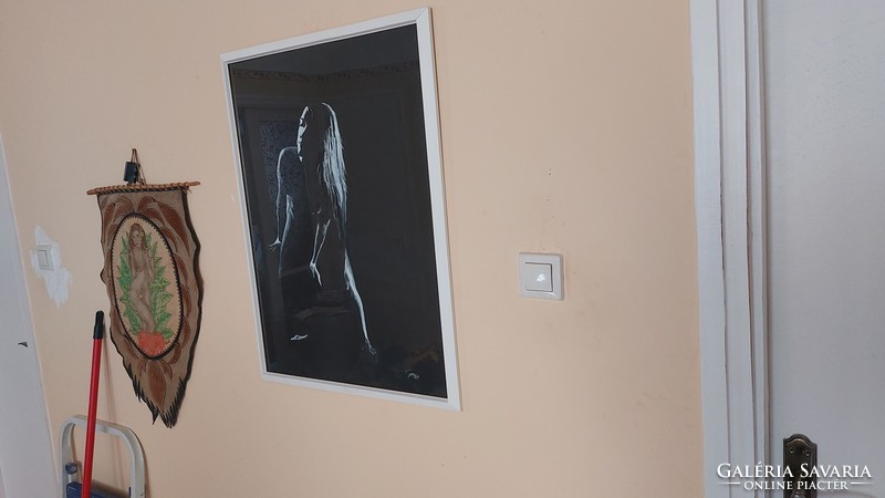 (K) Sejtelmes női akt festmény 74x54 cm kerettel