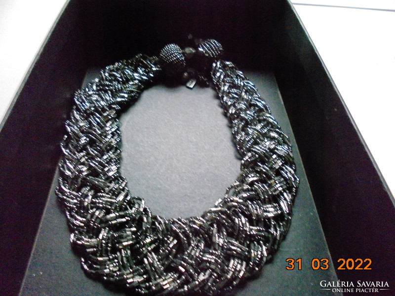 Morgan Paris Spectacular Wide 20-Strand Beaded Necklace Made of Tiny Metallic Beads
