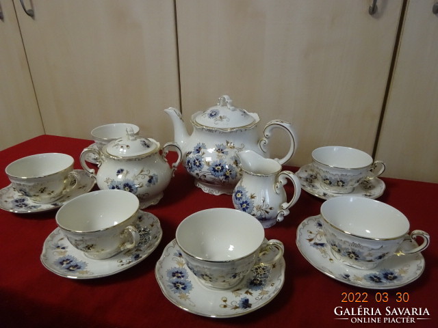 Zsolnay porcelain tea set for six people, cornflower pattern, serial number 9335/059. He has! Jókai.
