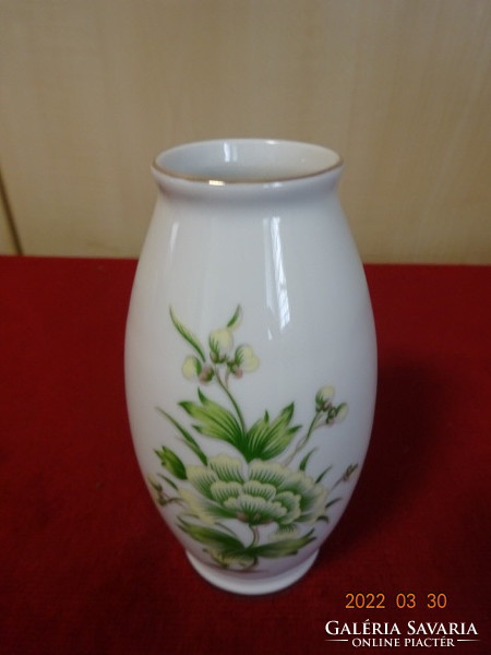Hollóház porcelain vase, green-yellow floral, height 11.5 cm. He has! Jókai.