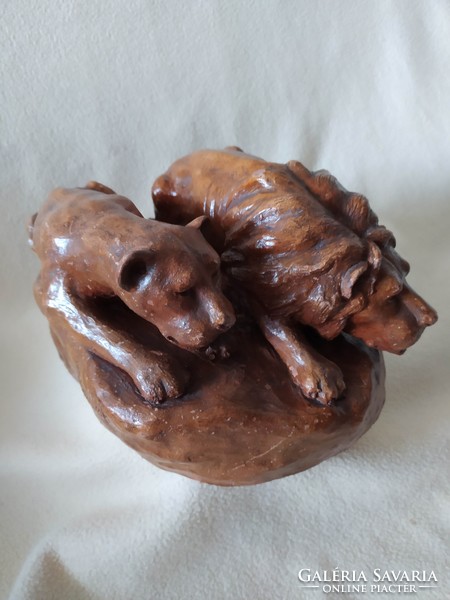 József Orbán. Pair of lions terracotta figurine, 27 cm!!