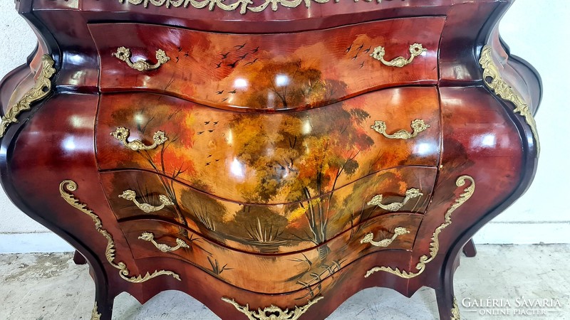 A512 beautiful xvi.Lajos style marble hand-painted, copper-plated belly chest of drawers