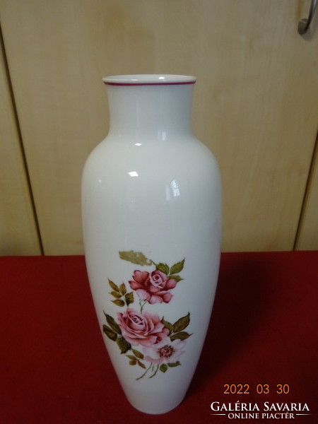 Hollóház porcelain vase, rose pattern, height 25.5 cm. He has! Jókai.