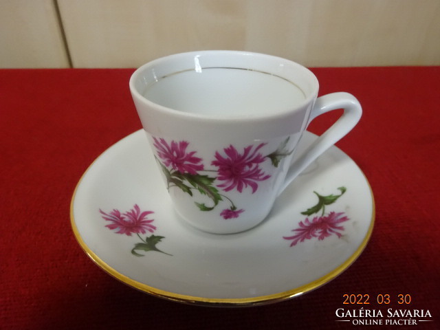 Alföldi porcelán kávéskészlet ciklámen színű virággal, 12 darabos. Vanneki! Jókai.
