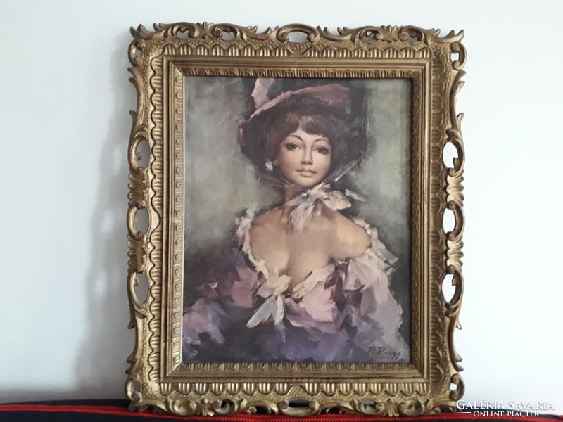 70x60cm, Női portré, P.Ruegg szignó