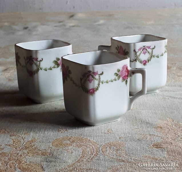 Square porcelain, rosy cups, 3pcs