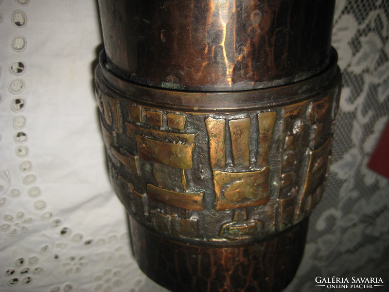 Retro, applied goldsmith's work, juried, modern vase, red copper, 20.5 cm