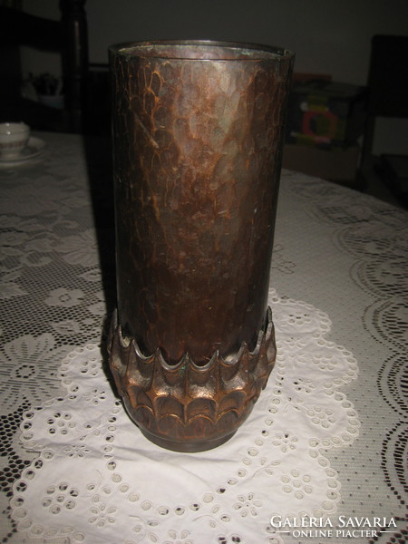 Retro, applied art goldsmith work, juried, modern vase, red copper, 22.5 cm