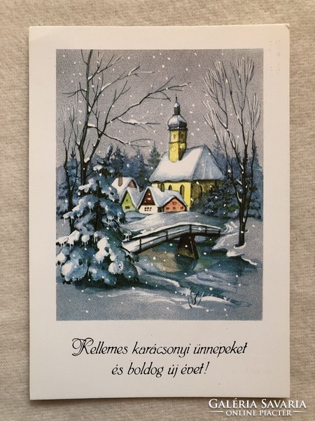 Postatiszta Karácsonyi képeslap, grafikus levelezőlap - Zsigray Ágnes grafika