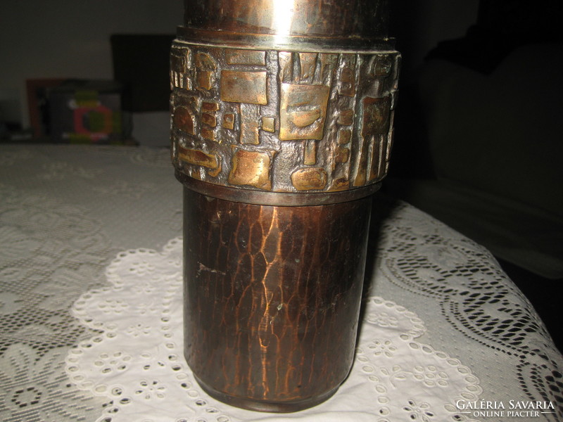 Retro, applied goldsmith's work, juried, modern vase, red copper, 20.5 cm