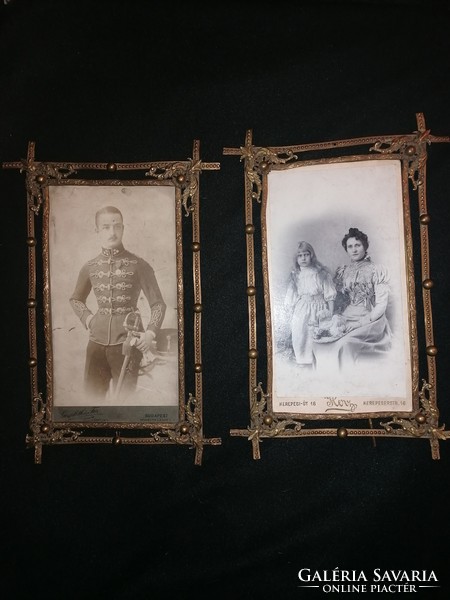Antik fényképtartó pár, fotókkal