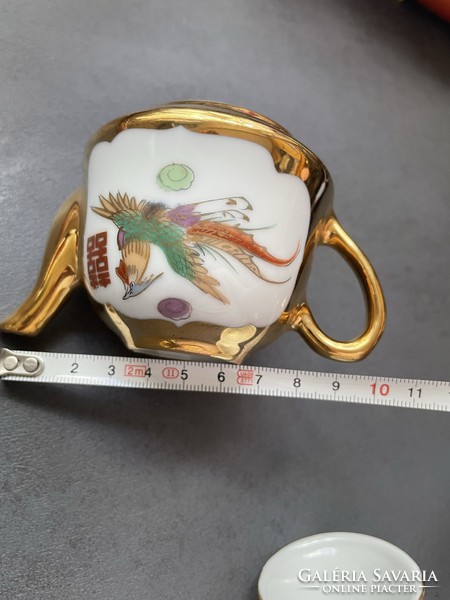 Jingdezhen Chinese porcelain richly gilded hand painted small teapot, cup