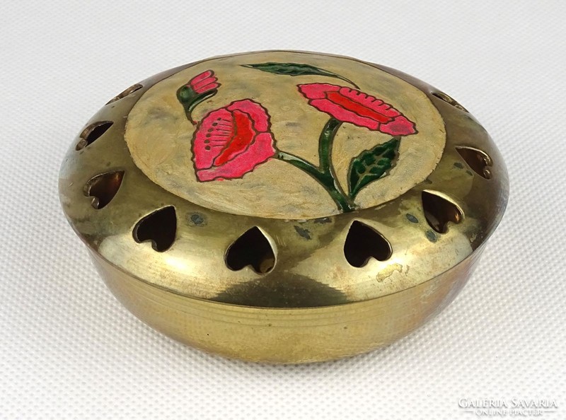 1I283 old rose enameled copper jewelry bonbonier