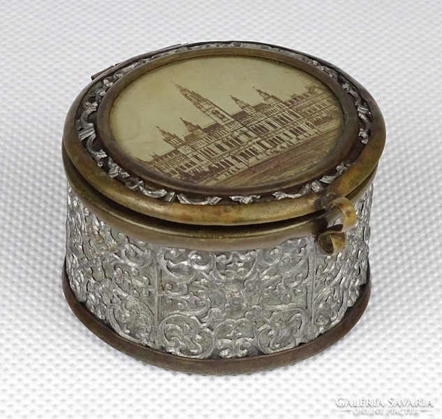 1I280 old small copper tin glass insert Viennese ring box Rathaus Wien