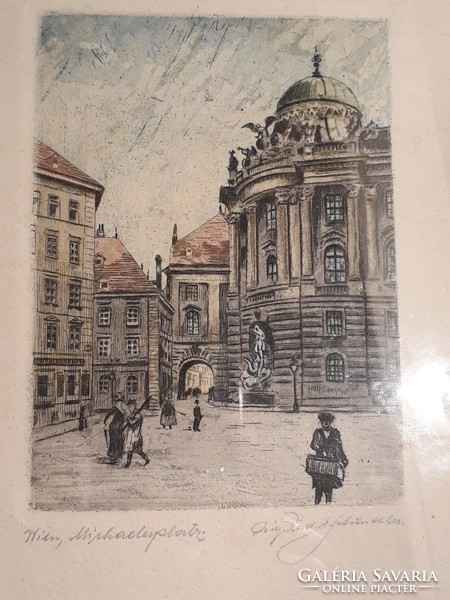 1936-os szép színezett rézkarc(?) Bécs
