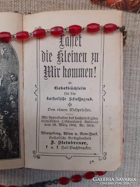 Régi német nyelvű imakönyv imafüzet füzet Máriazell medálion tokjában kegytárgy rózsafüzér egyben