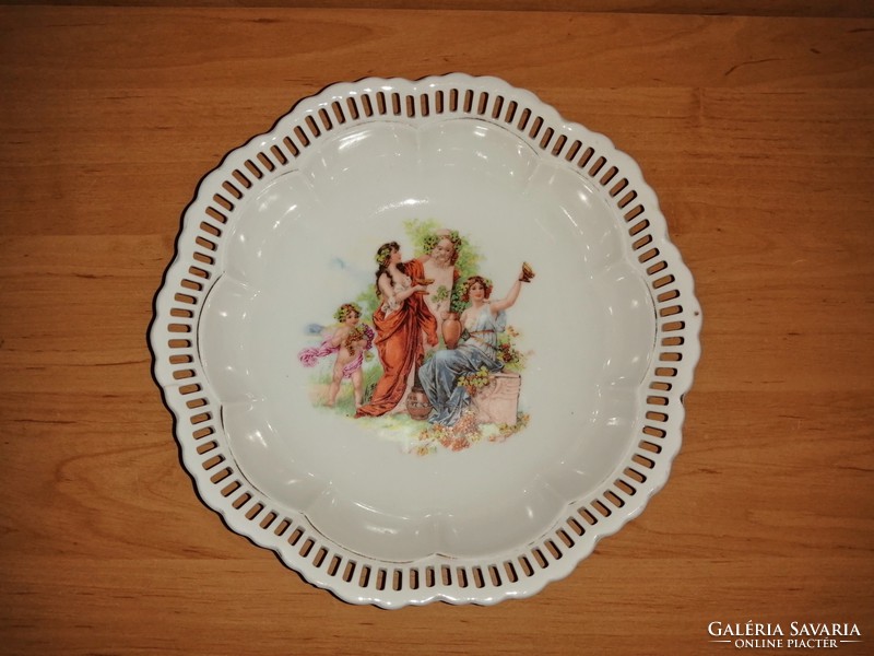 Old union Czech scene with openwork porcelain bowl 23 cm (6p)